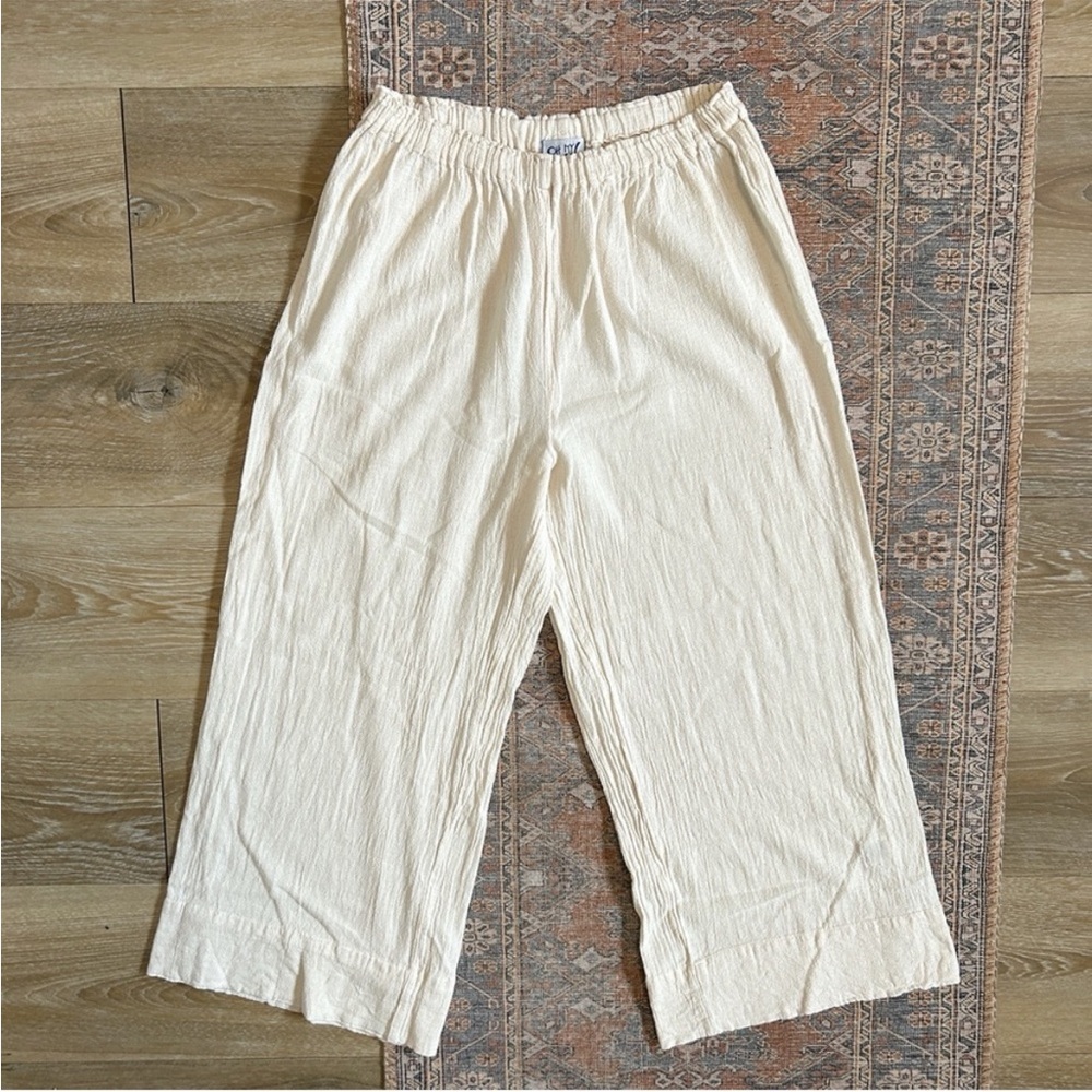 Oh My Gauze Cotton Ecru High Rise Wide Leg Cropped Pants